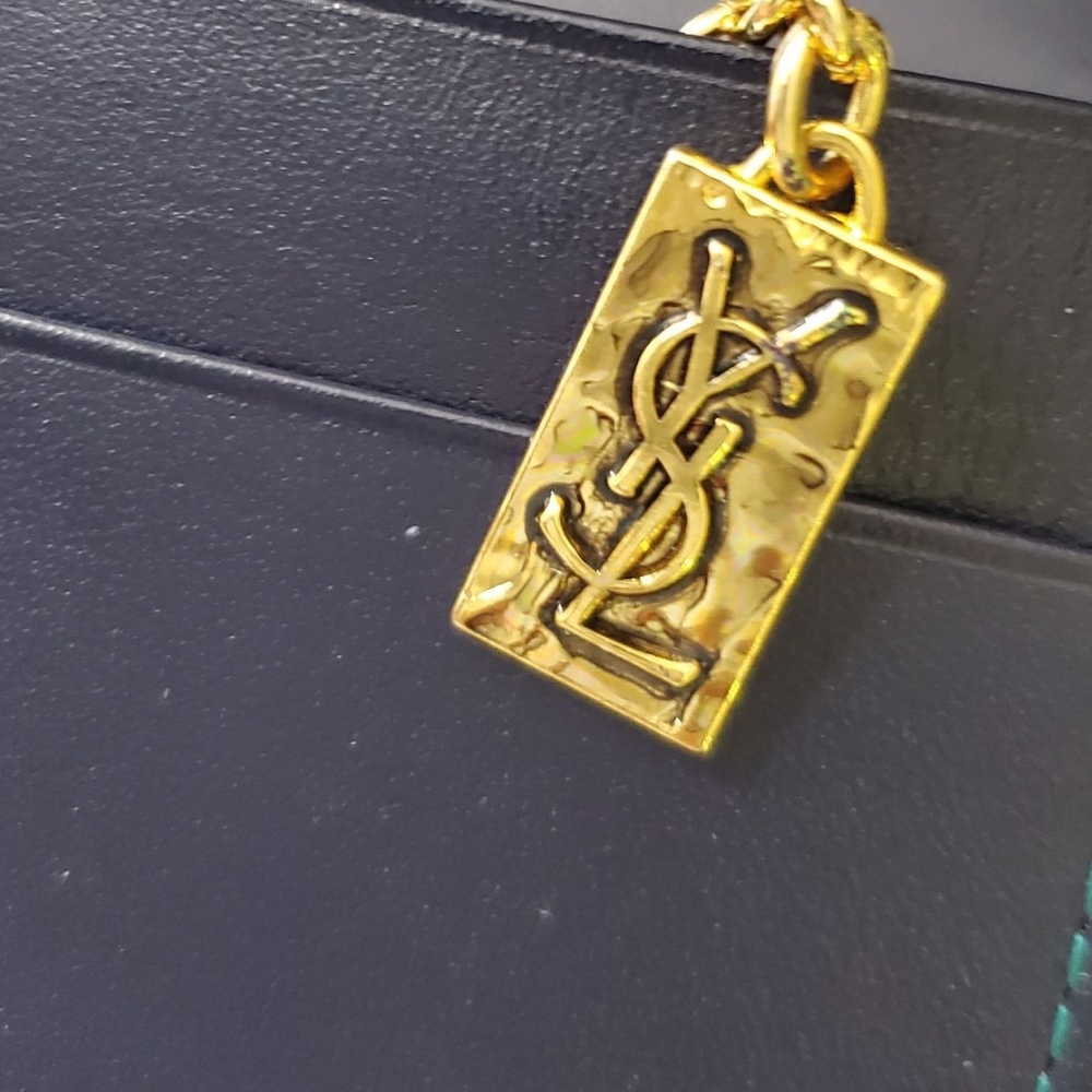 Yves Saint Laurent 80's Style Y2K Blue and Green Colorblock Patchwork Wallet - Picture 5 of 14